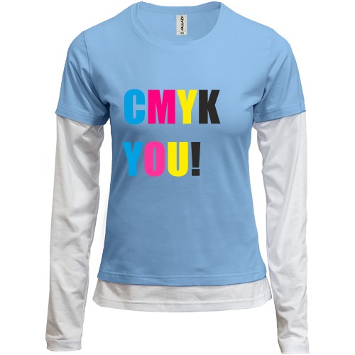 Женский лонгслив Комби с разноцветной надписью «CMYK YOU!»
