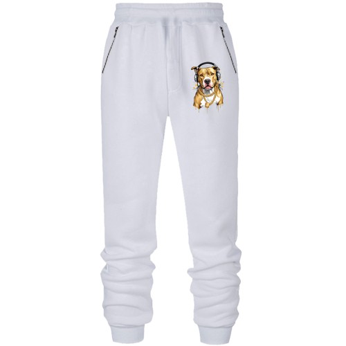 Штаны из футера без начеса Стаффордширский бультерьер в наушниках