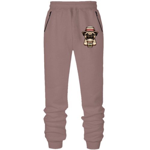 Штаны из футера без начеса Мопс с кофе