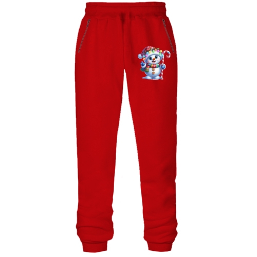 Штаны из футера без начеса Снеговик с гирляндой