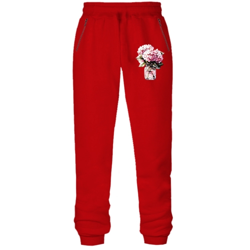 Штаны из футера без начеса с рисунком букета сирени (арт)