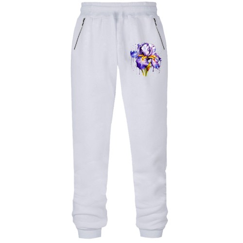 Штаны из футера без начеса с акварельным ирисом