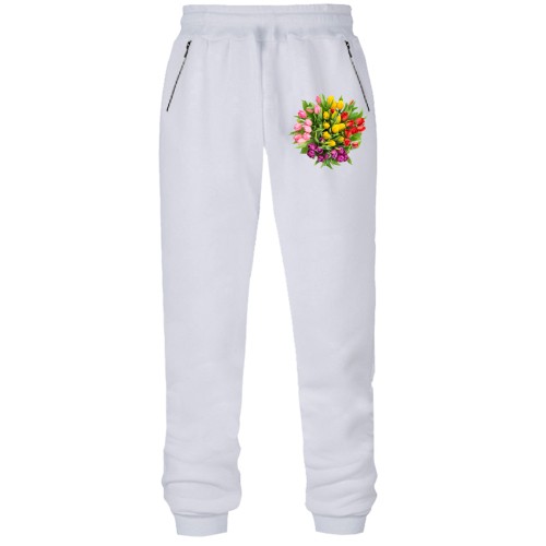 Штаны из футера без начеса с букетом тюльпанов