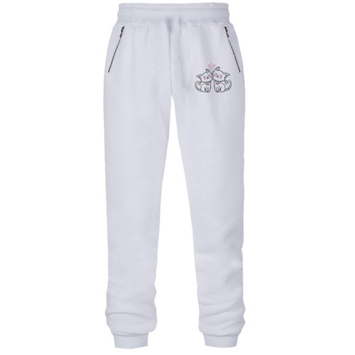 Штани з футера без начісу із закоханими котиками -