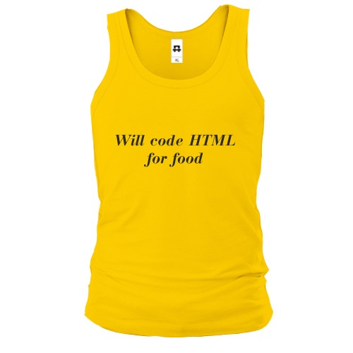 Мужская майка с надписью «Will code HTML for food»