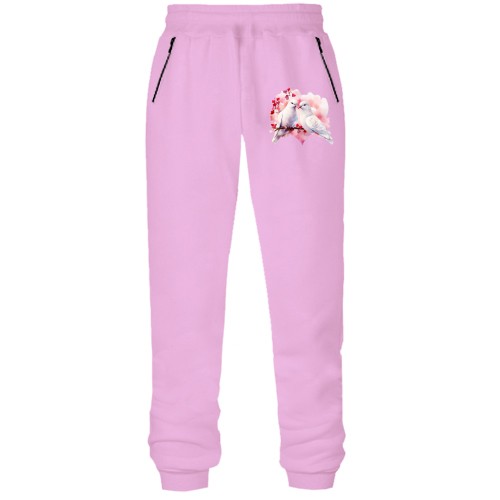 Штани з футера без начісу із закоханими голубами