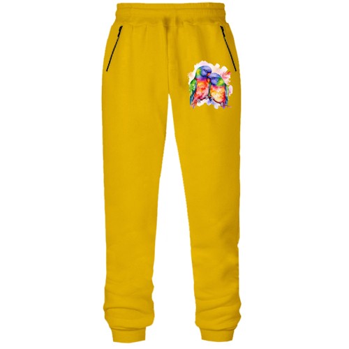 Штани з футера без начісу з декоративними пташками