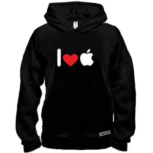 Худи BASE с ребусом «I love Apple» из вертикальной линии, красного сердца и надкусанного яблока