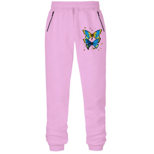 Штаны из футера без начеса с желто-синими бабочками (2)