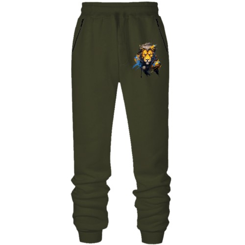 Штани з футера без начісу Лев у жовто-синій збруї (АРТ)