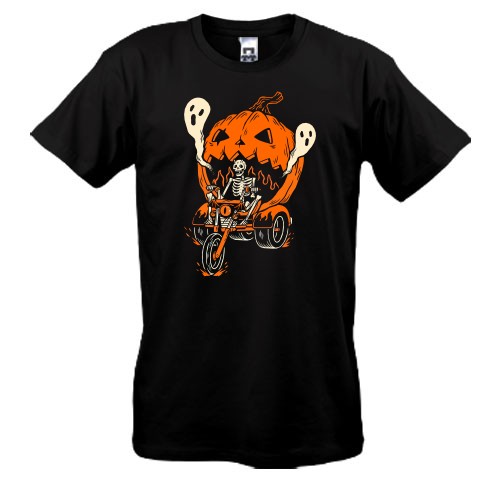 Футболка Скелет на байку з гарбузом