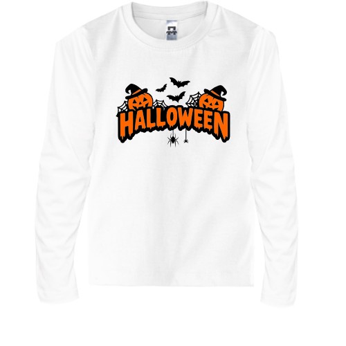 Дитяча футболка з довгим рукавом Надпись Halloween с тыквами