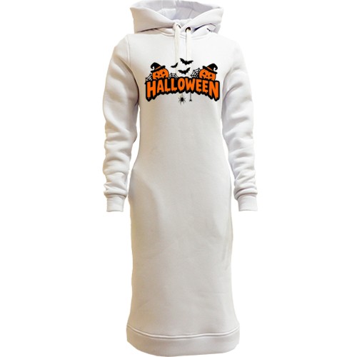 Женская толстовка-платье Надпись Halloween с тыквами