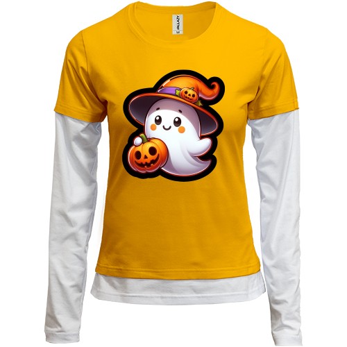 Комбинированный лонгслив Маленькое привидение с тыквой