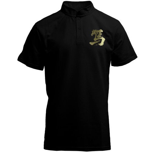 Футболка с воротником стойкой с иероглифом лошади