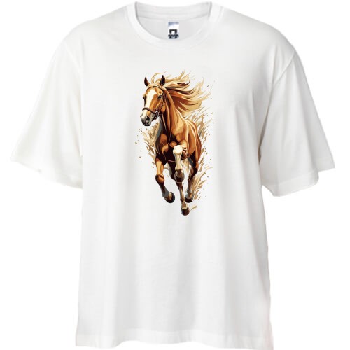 Футболка Oversize с бежевой лошадью