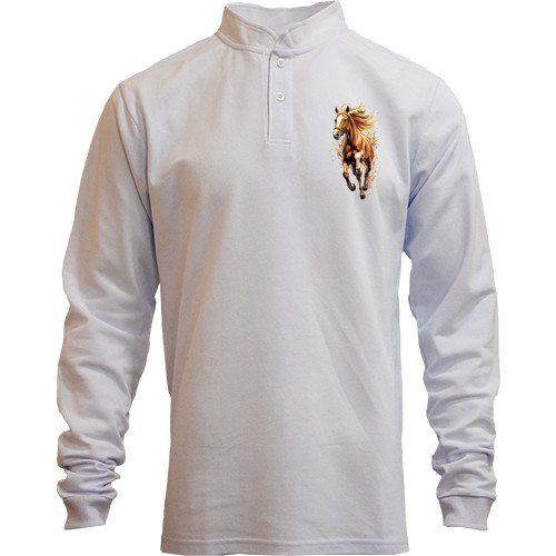 Лонгслив поло со стойкой с бежевой лошадью