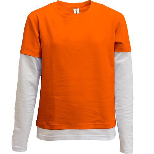 Комбинированная детская оранжевая футболка с длинными рукавами 