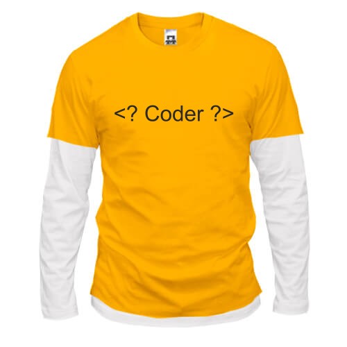 Мужской лонгслив с двойным рукавом с надписью «<? Coder ?>»
