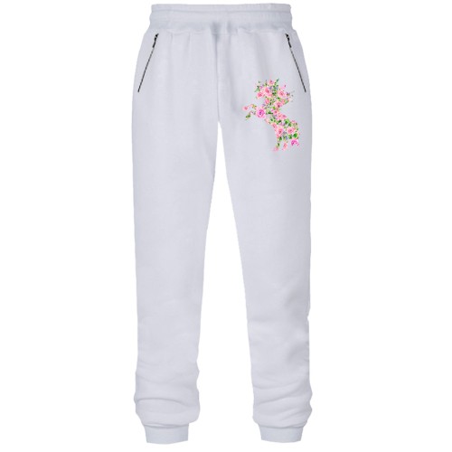 Штаны из футера без начеса с цветочной лошадью