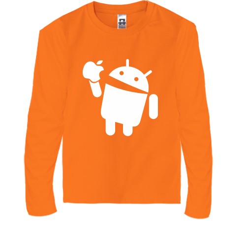 Дитячий лонгслів із силуетом робота Android, що тримає надкушене яблуко
