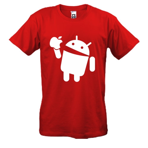 Чоловіча футболка із силуетом робота Android, що тримає надкушене яблуко