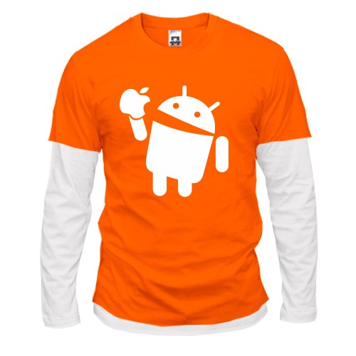 Мужской лонгслив Комби с силуэтом робота Android, держащего надкушенное яблоко