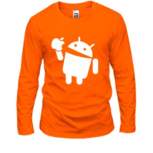 Мужской лонгслив с силуэтом робота Android, держащего надкушенное яблоко