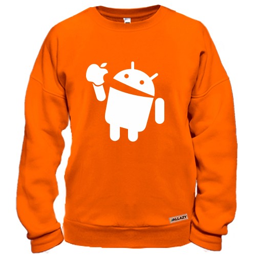 Свитшот с силуэтом робота Android, держащего надкушенное яблоко