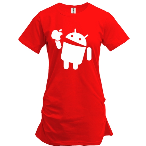 Удлиненная футболка с силуэтом робота Android, держащего надкушенное яблоко