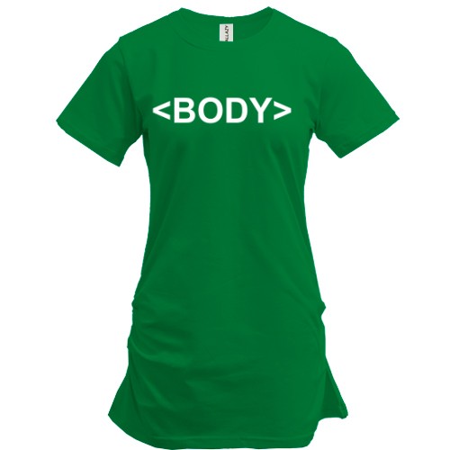 Удлиненная футболка с надписью в виде HTML-тега «<body>»