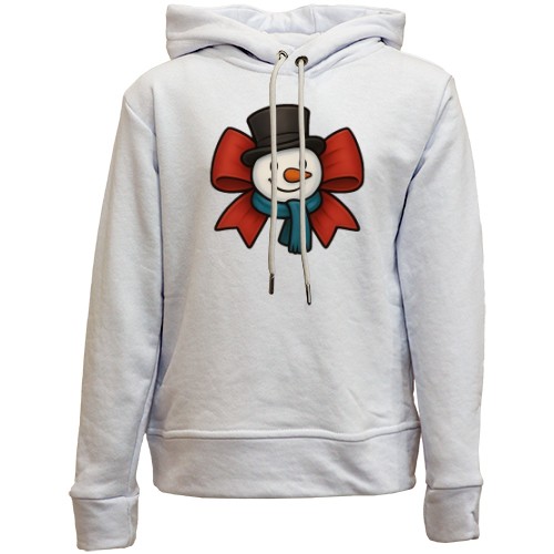 Детский худи без флиса Снеговик с бантом