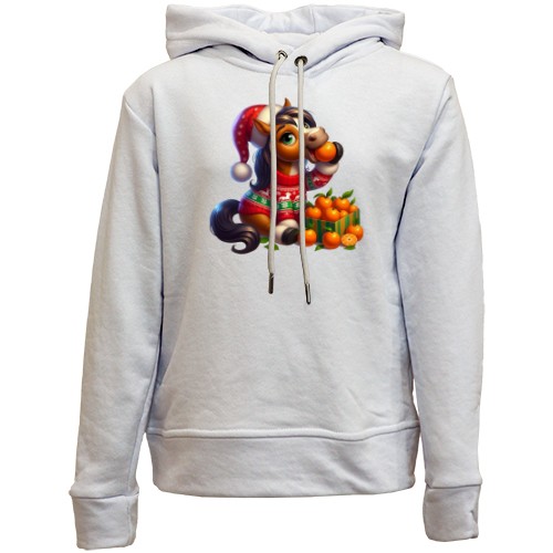 Детский худи без флиса Новогодняя лошадка с мандаринами