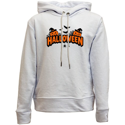 Детский худи без флиса Надпись Halloween с тыквами