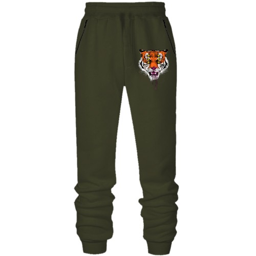 Штаны из футера без начеса с шестиглазым тигром