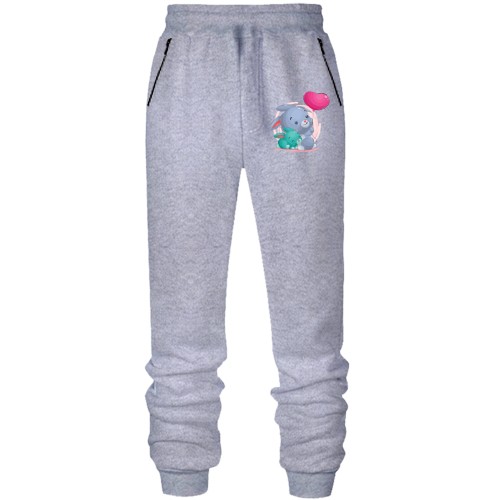 Штаны из футера без начеса с зайками и шариком