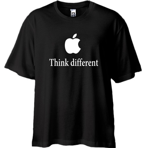 Футболка oversize із силуетом надкушеного яблука та білим написом «Think different»