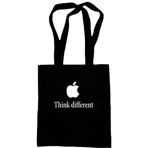 Сумка шопер із силуетом надкушеного яблука та білим написом «Think different»