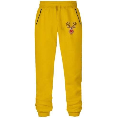 Штаны из футера без начеса с улыбающимся оленёнком