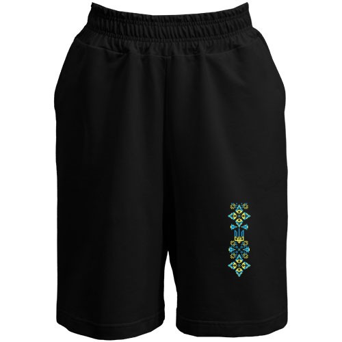 Шорты с пиксельным орнаментом и гербом