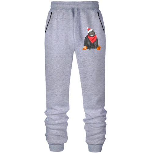 Штаны из футера без начеса Толстый кот в колпаке Санты