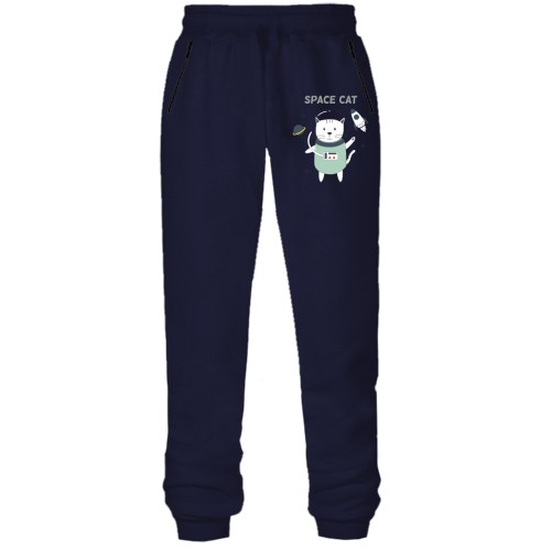 Штани з футера без начісу з космічним котом
