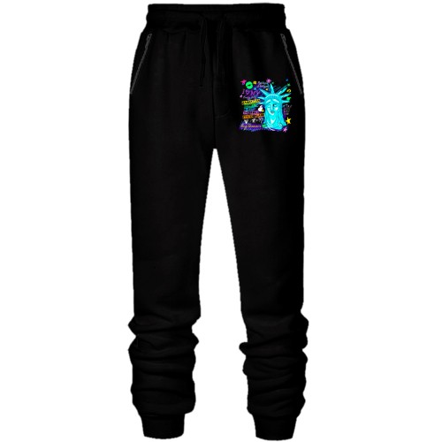 Штаны из футера без начеса с нарисованной Статуей Свободы