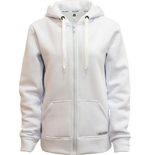 Белая женская худи без начеса на молнии 