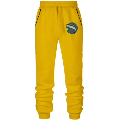 Штаны из футера без начеса с рыбой на крючке в зеленом круге