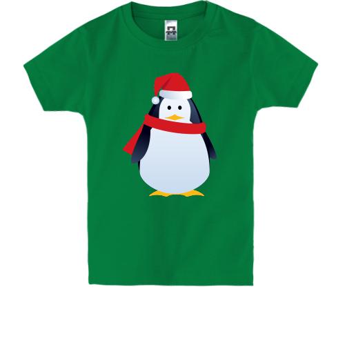 Детская футболка c пингвином в шапке Санты