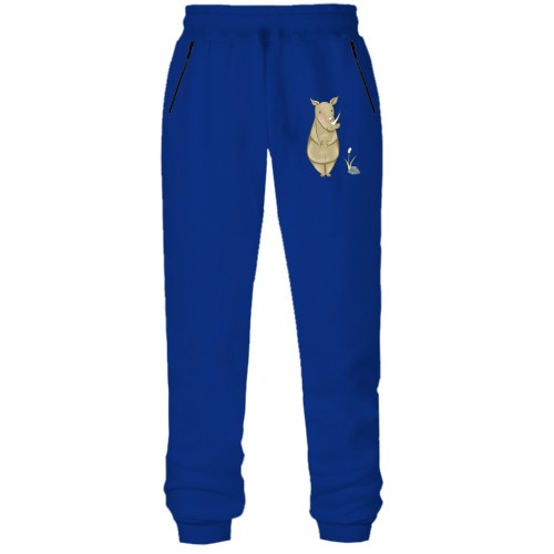 Штаны из футера без начеса с носорогом и цветком