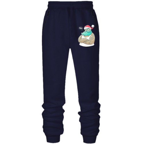 Штаны из футера без начеса с Сантой хипстером в тату