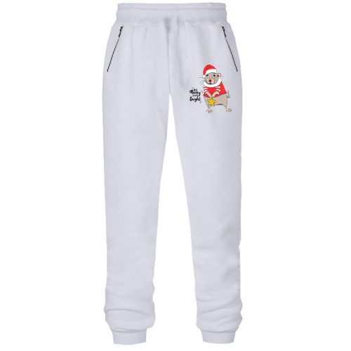 Штаны из футера без начеса с надписью 