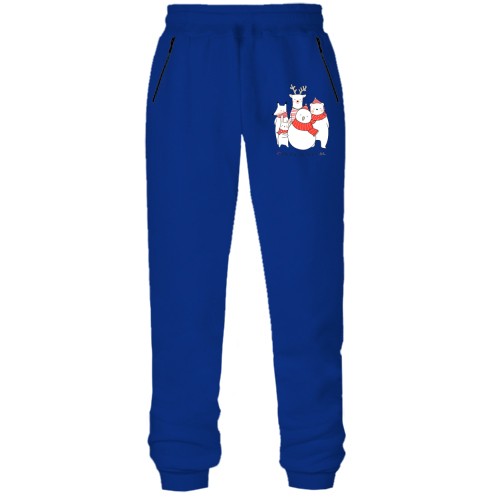 Штаны из футера без начеса с новогодними животными